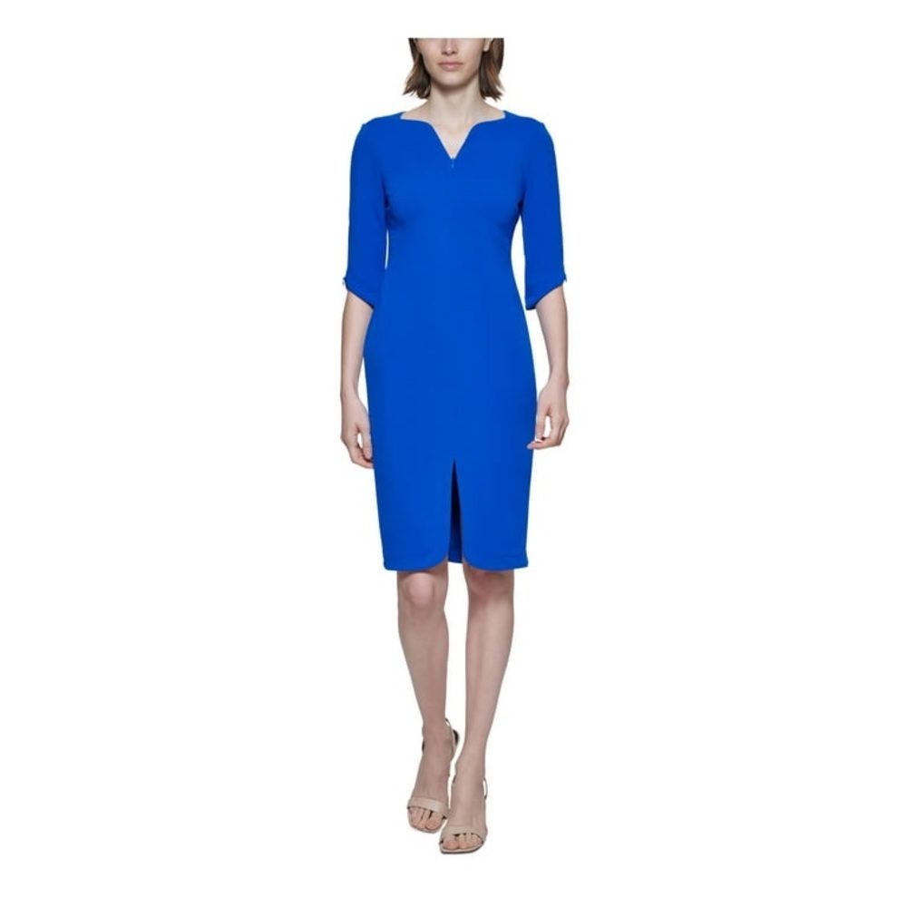 HOBBS LONDON Blue 3/4 Sleeve Midi Tailored  Modest Work Wear Business Casual Dre - Picture 3 of 16